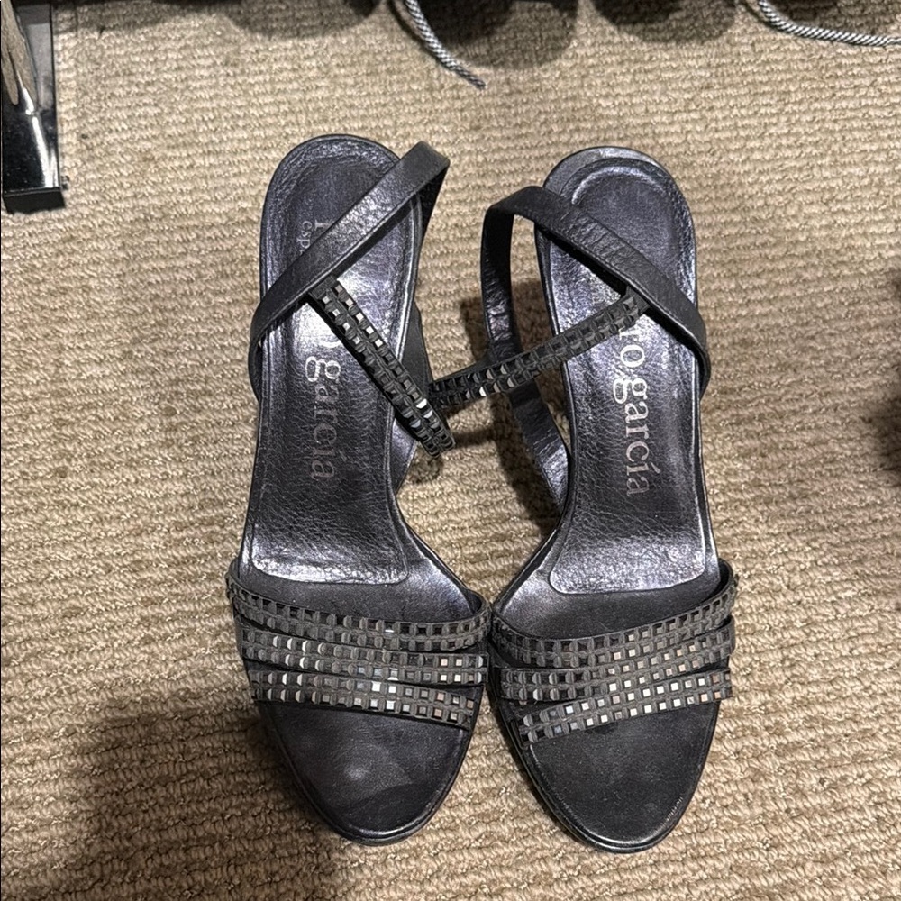 Pedro Garcia Black Strappy Embellished Heels